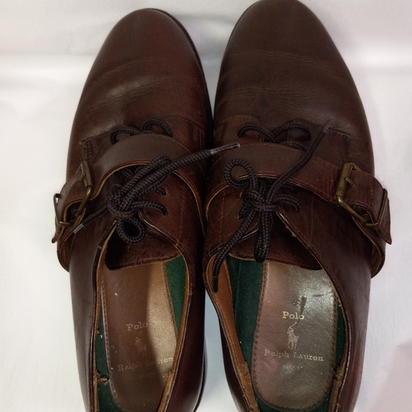 Vintage Polo Ralph Lauren Leather Oxfords Dress Shoes Brown Lace Buckle Size 11D main image 9